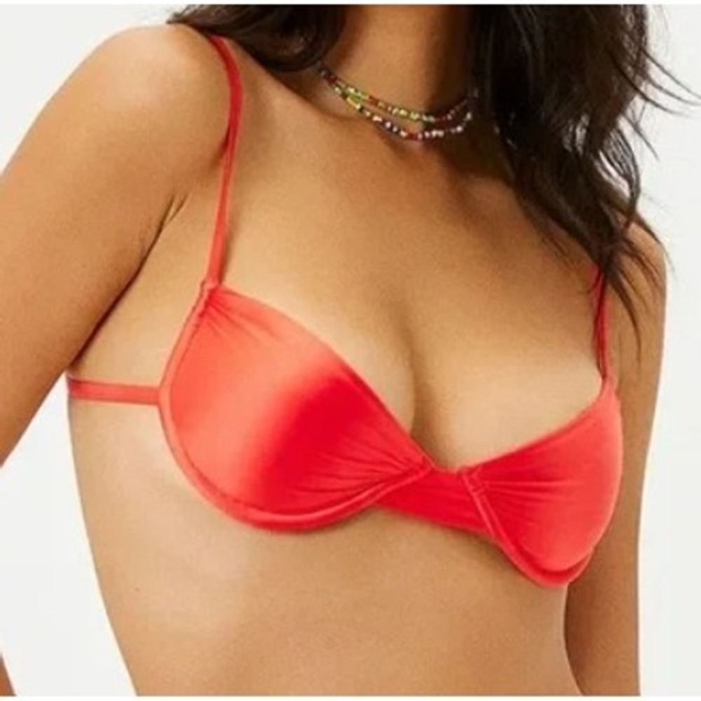 Frankies Bikinis Red Adjustable Spaghetti Strap Padded Bikini Top Womens M